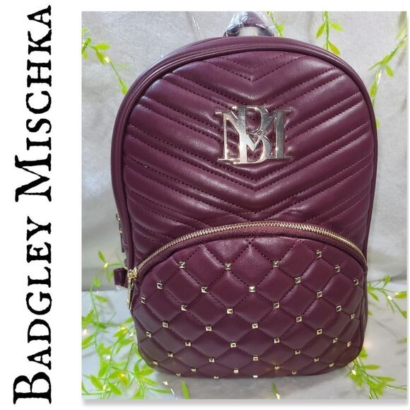 NWT Badgley Mischka Pocket Studded Backpack in Plum - Picture 1 of 14